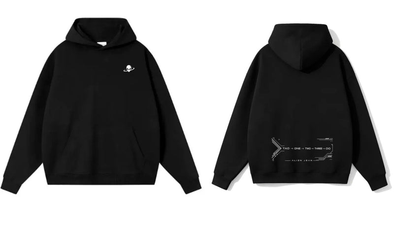 LGN black alien logo hoodie front and back